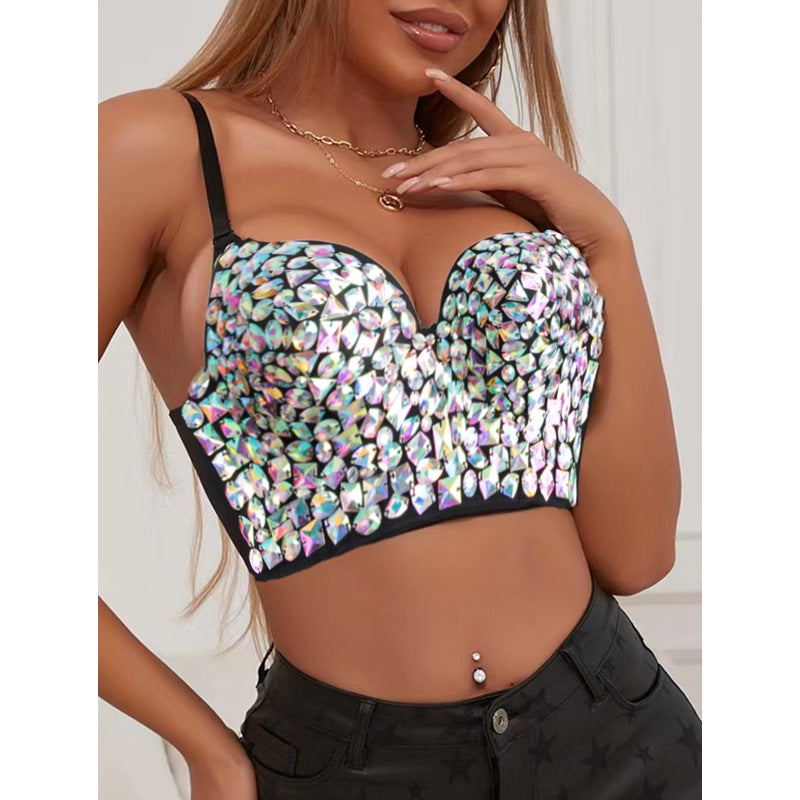 New Hand-Stitched Ab Colored Diamond Tube Top Net Red Nightclub Costume Sequined Belly Dance Corset - Image 2